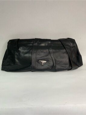 VTG Prada Black Leather Pleated Frame Clutch